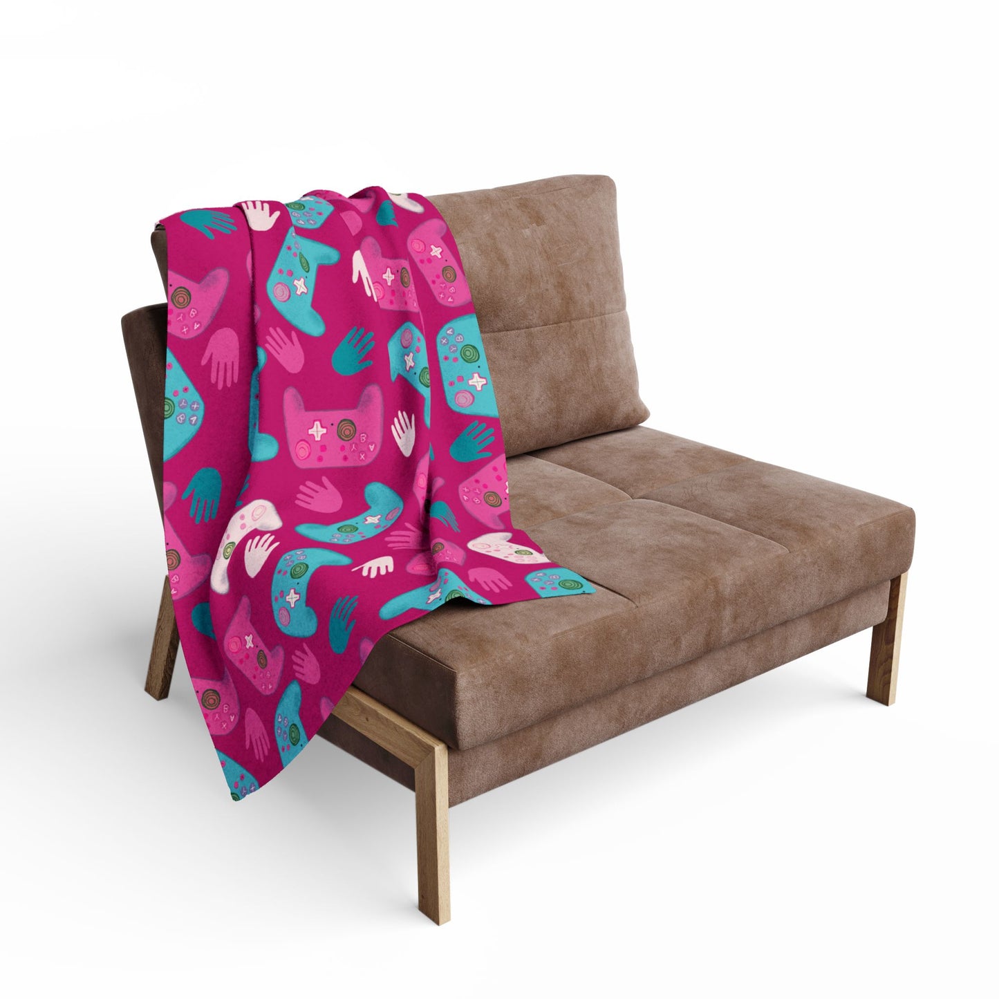 Blanket Fleece Charming Gaming Controller Design on Pink Background, 2 Sizes, Blanket or Throw