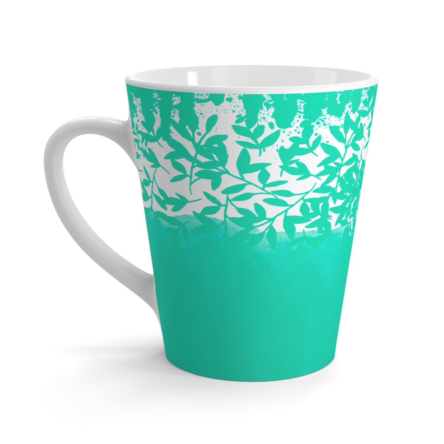Mug, Blue-Green Spring Design, Latte Cup, 12 Ounce