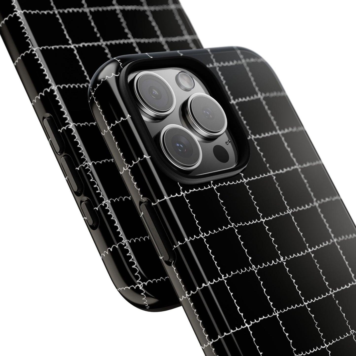 Phone Case, B & W Squiggly Squares Artistic Design, Tough Phone Case