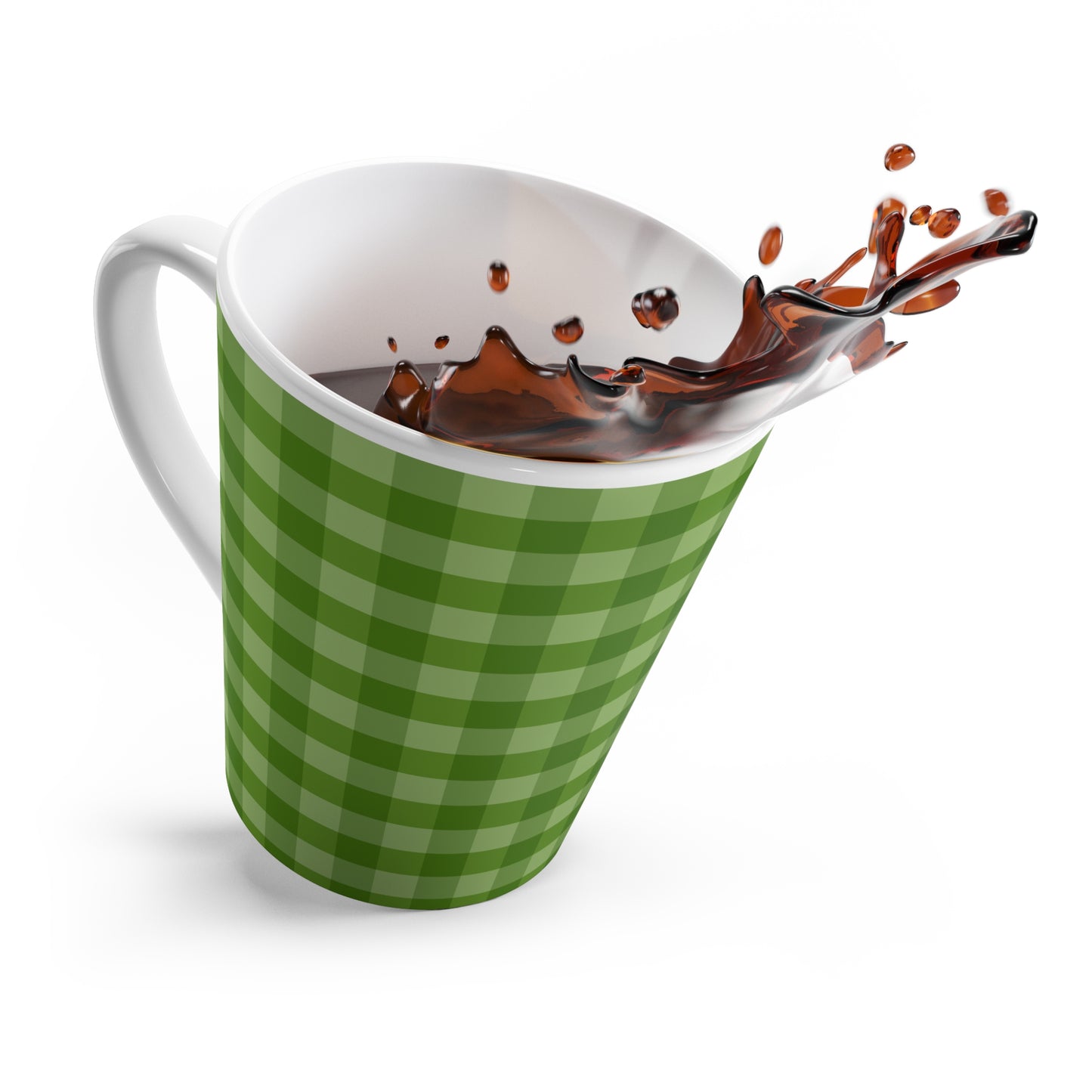 Mug, Green Gingham Design, Latte Cup, 12 Ounce
