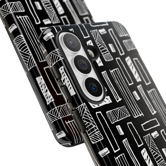 Phone Case, B & W Geometric Artistic Design, Tough Phone Case