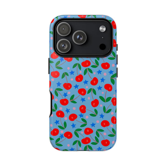 Phone Case, Cherries Design on Blue, Tough Phone Case