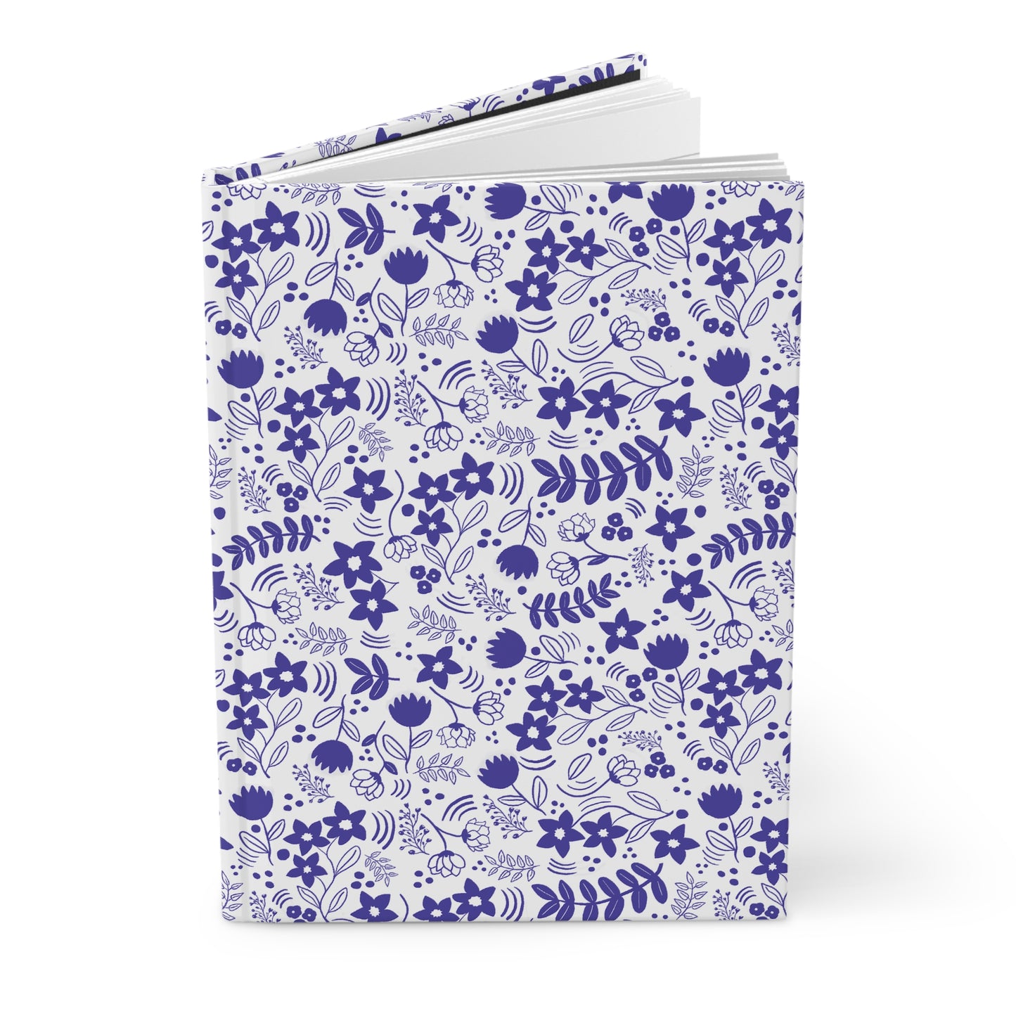 Journal, Hard Cover, Blue and White Floral Design