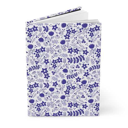 Journal, Hard Cover, Blue and White Floral Design