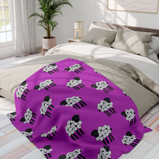 Blanket Fleece With Charming Sheep Design on Hot Pink Background, 2 Sizes, Blanket or Throw