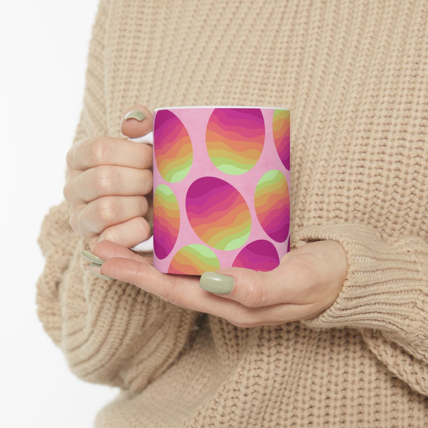 Mug, Colorful Easter Egg Springtime Design, Two Size Choices, 11 Ounce or 15 Ounce