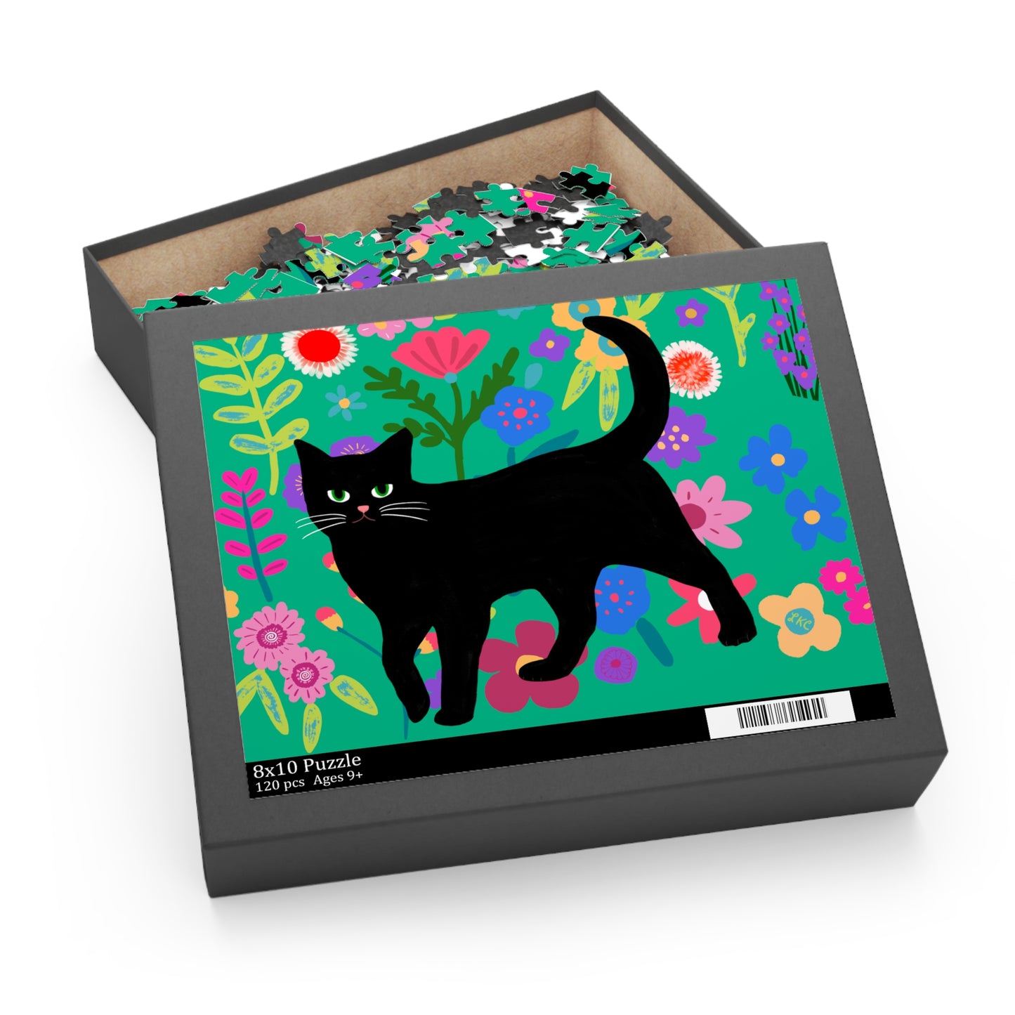 Puzzle, Cat on Teal Floral, Jigsaw Puzzle, Family Fun, 120-500 Pieces