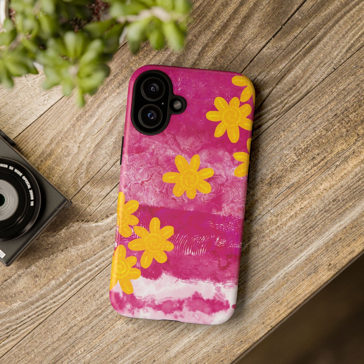 Yellow Flowers on Raspberry Phone Case| Tough Case