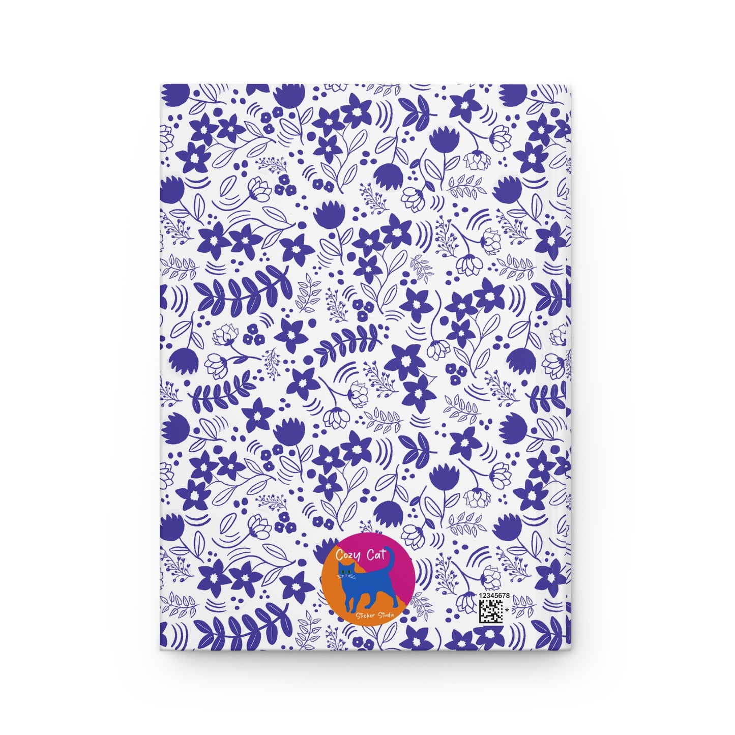 Journal, Hard Cover, Blue and White Floral Design