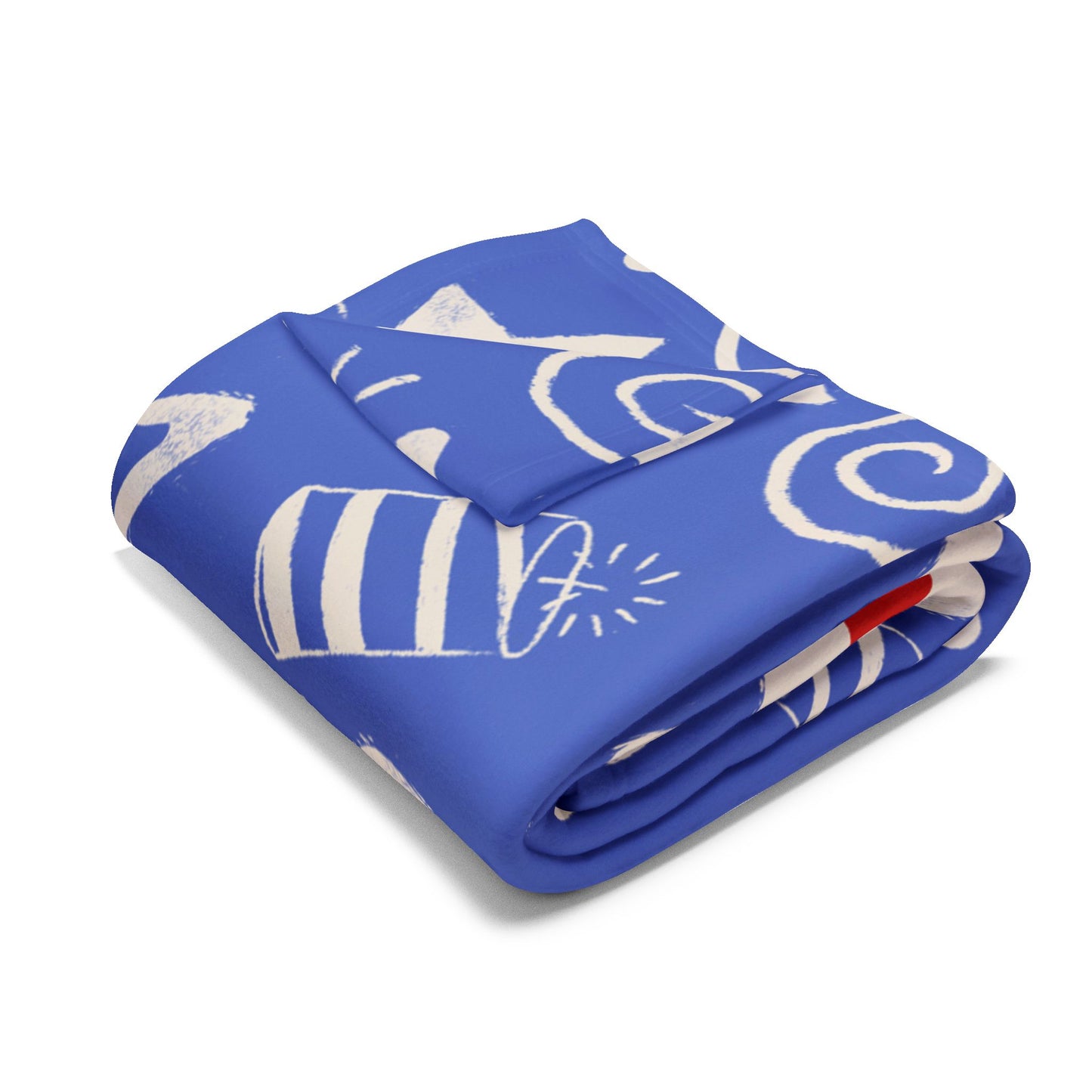 Blanket Fleece With Charming Red, White and Blue Floral and Stars Design, 2 Sizes, Blanket or Throw