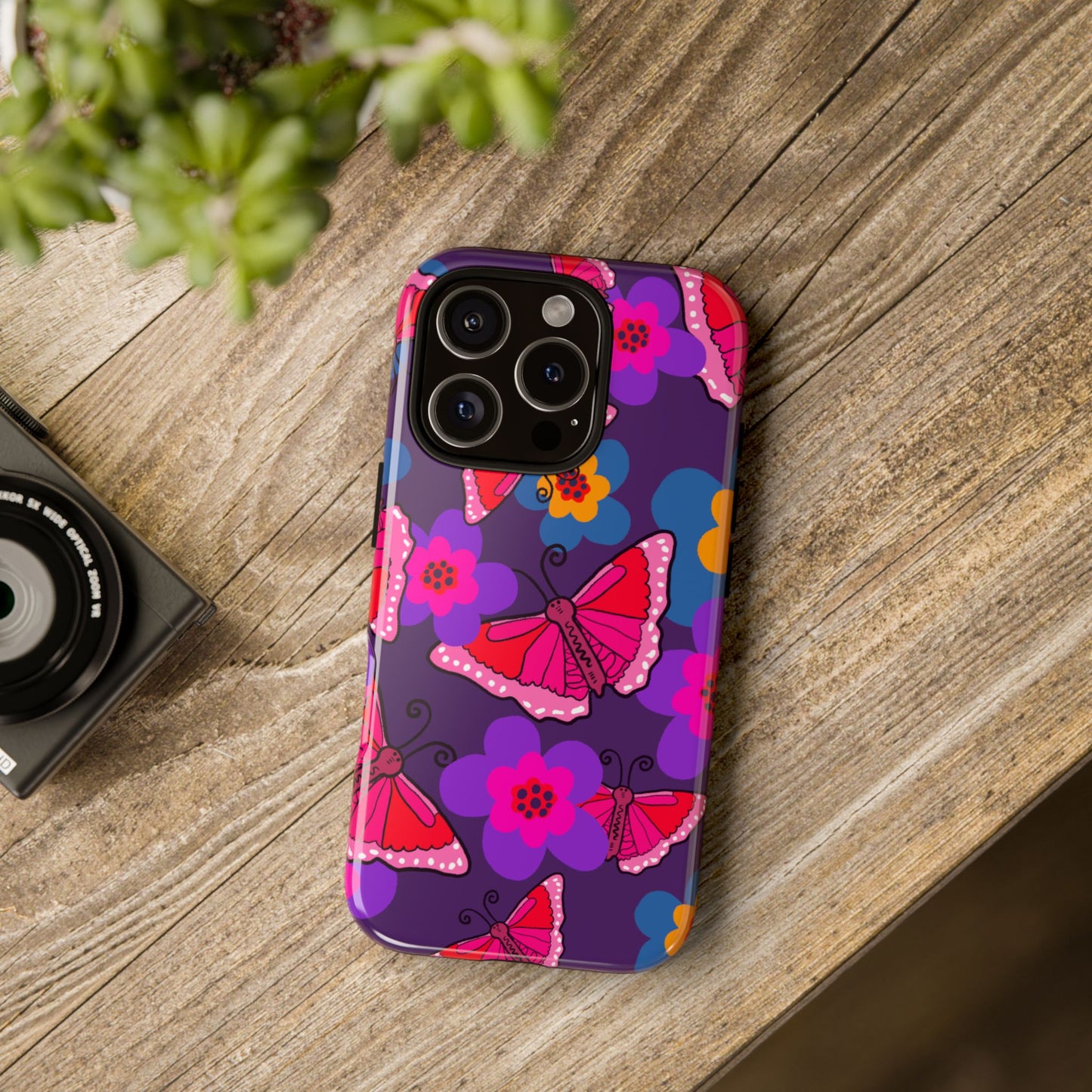 Phone Case, Pink Butterfly Design, Tough Phone Case
