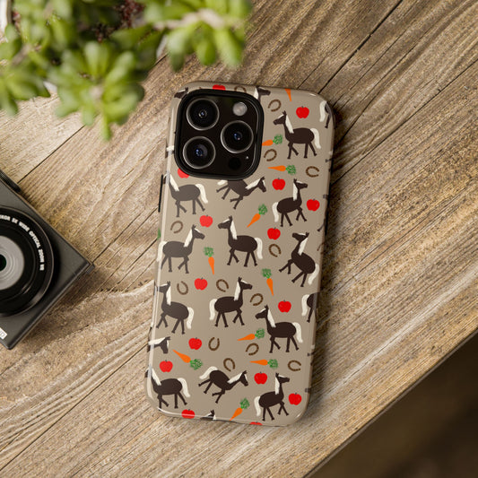 Phone Case, Horses, Carrots and Apples on Tan, Tough Phone Case, Horse Lovers, Year of the Horse