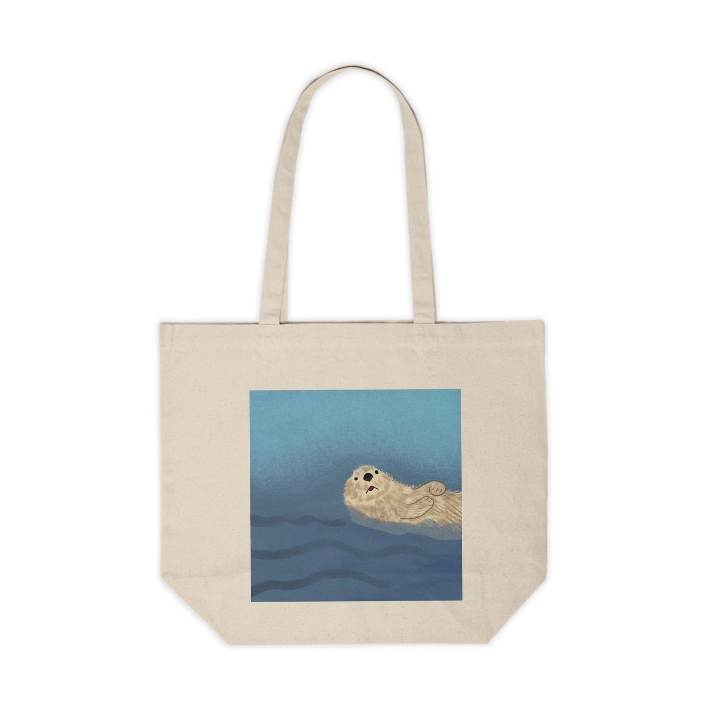 Tote Bag, Floating Otter Design, Natural Cotton Canvas, 18" x 16"