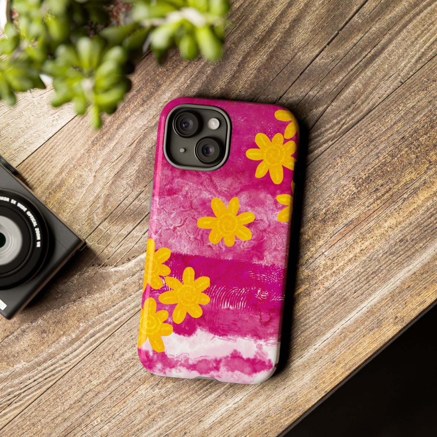 Yellow Flowers on Raspberry Phone Case| Tough Case