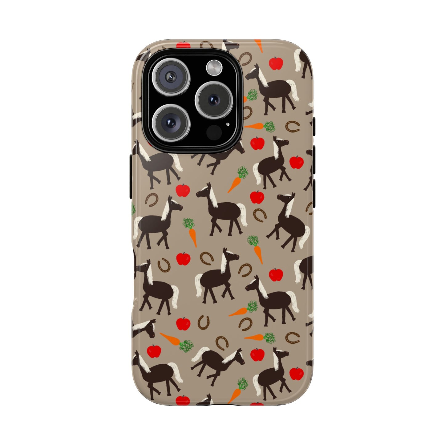 Phone Case, Horses, Carrots and Apples on Tan, Tough Phone Case, Horse Lovers, Year of the Horse