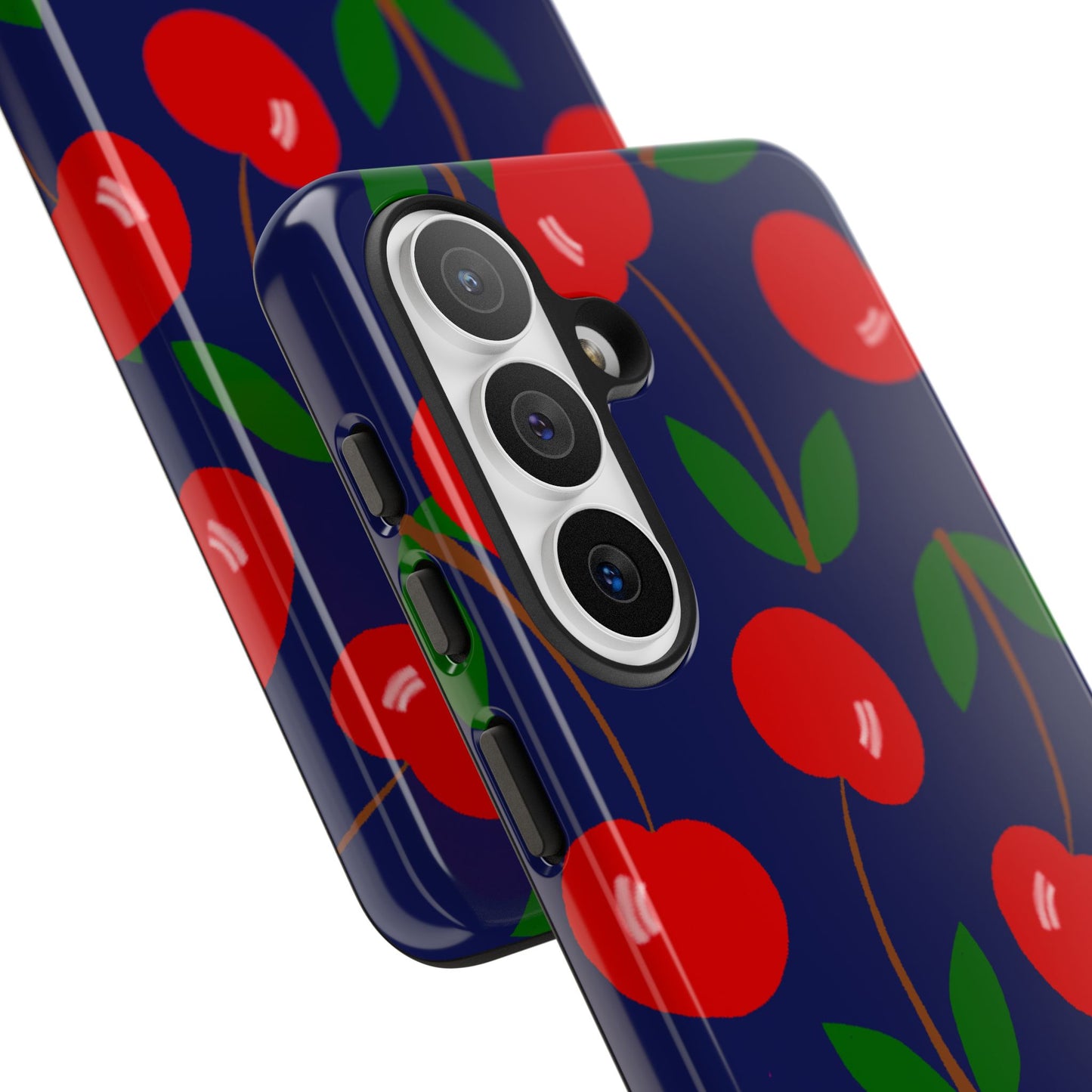 Phone Case, Large Cherries on Navy Design, Tough Phone Case