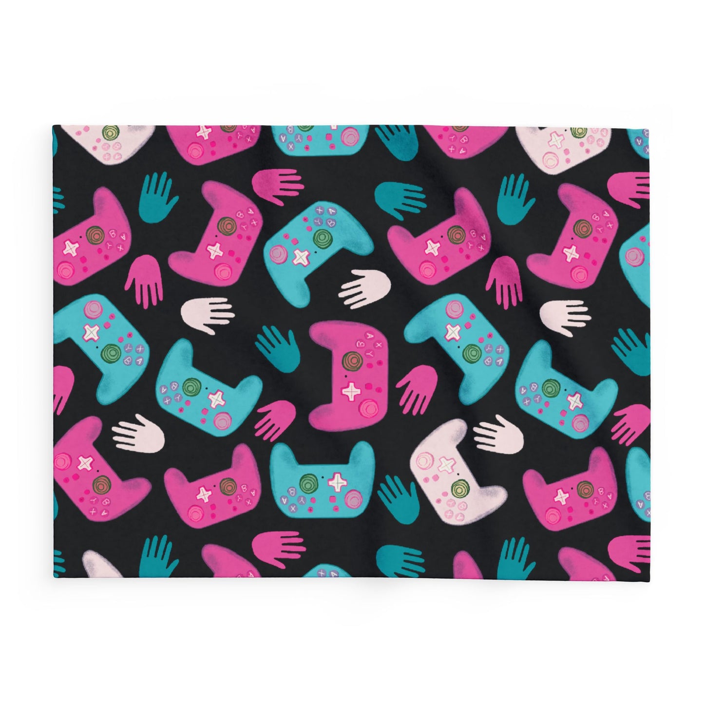 Blanket Fleece Charming Gaming Controller Design on Black Background, 2 Sizes, Blanket or Throw