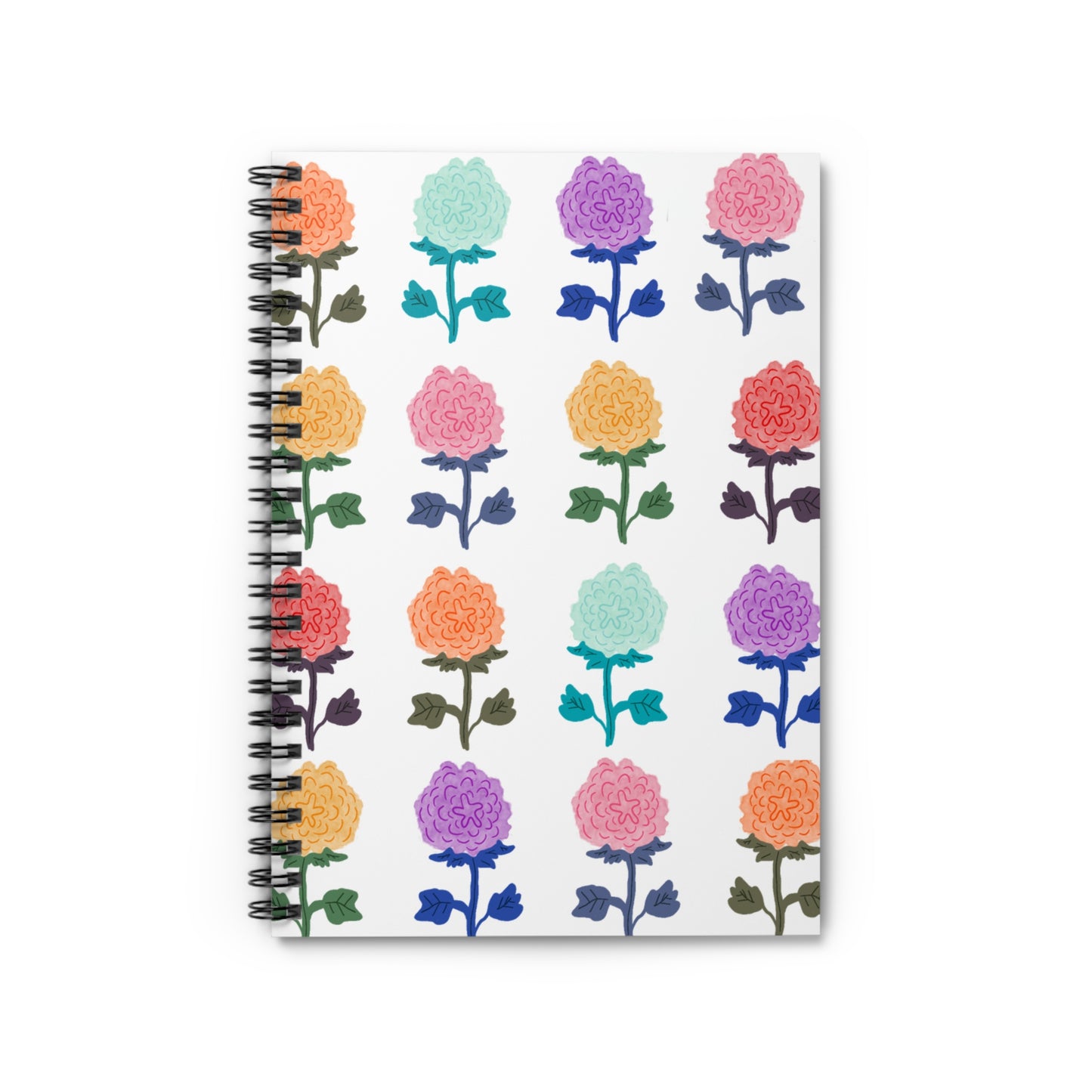 Spiral Notebook, Springtime Floral Design, 6" x 8", Inside Pocket, Lined Pages