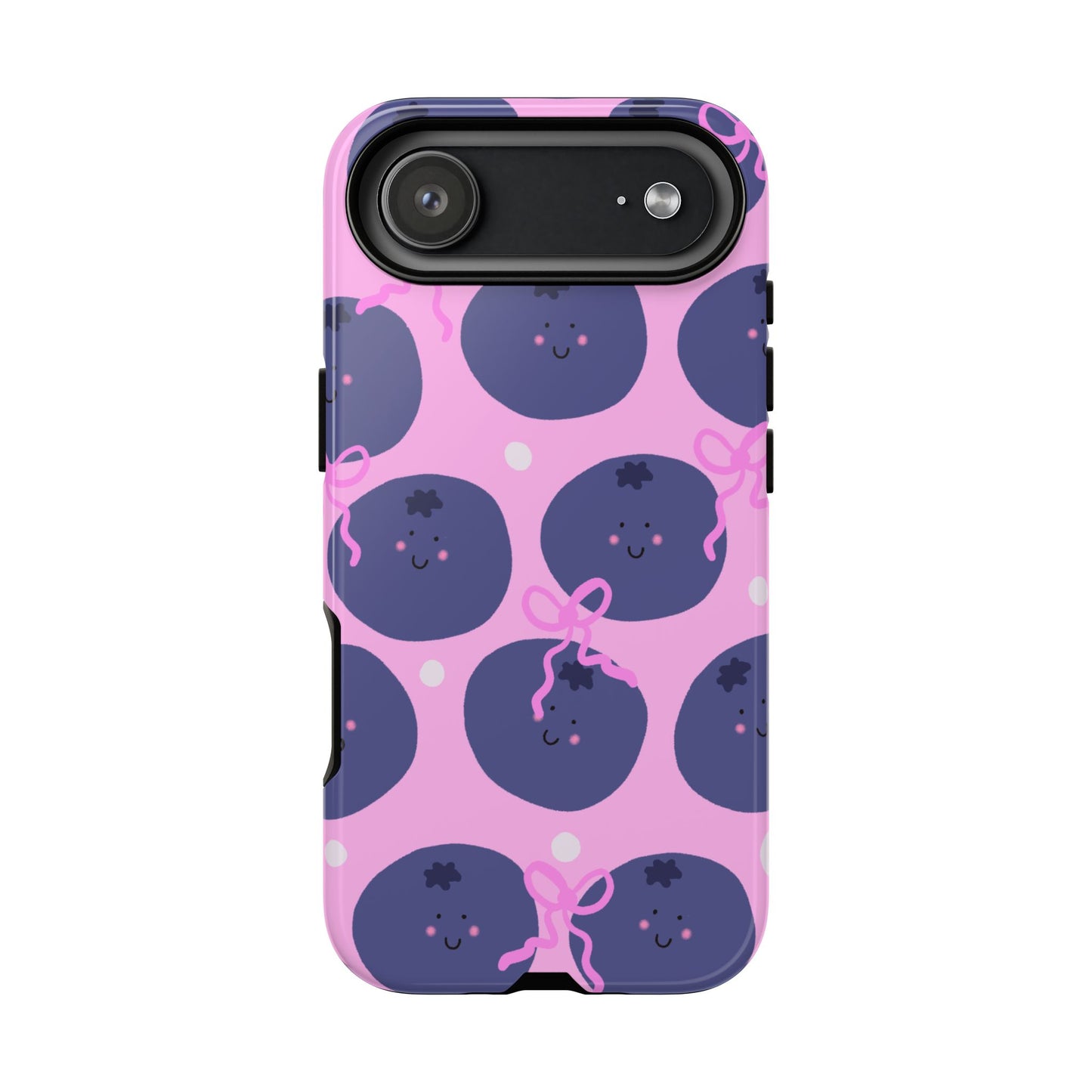Phone Case, Blueberry and Bows Design on Pink, Tough Phone Case