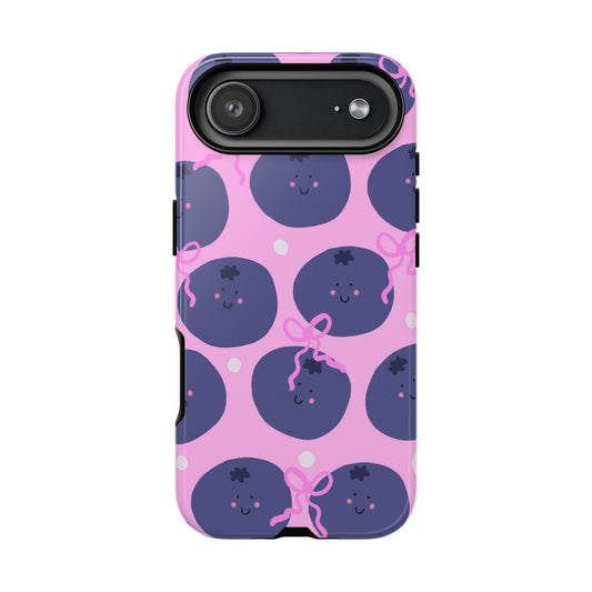 Phone Case, Blueberry and Bows Design on Pink, Tough Phone Case