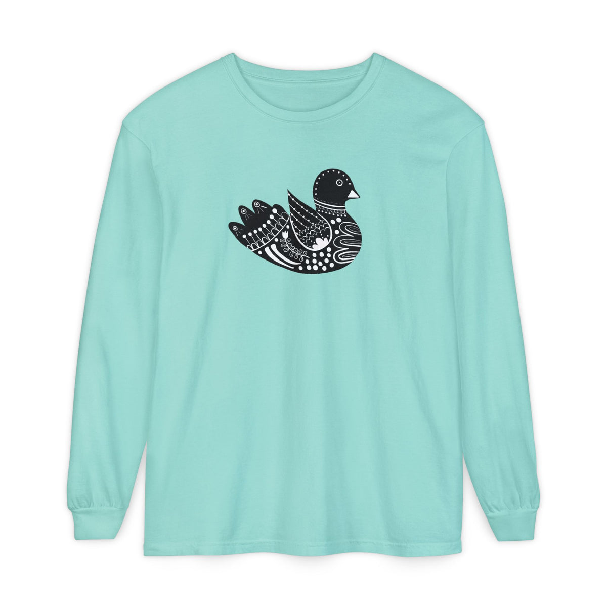 Folk Art Scandinavian Bird T Shirt, Long Sleeves