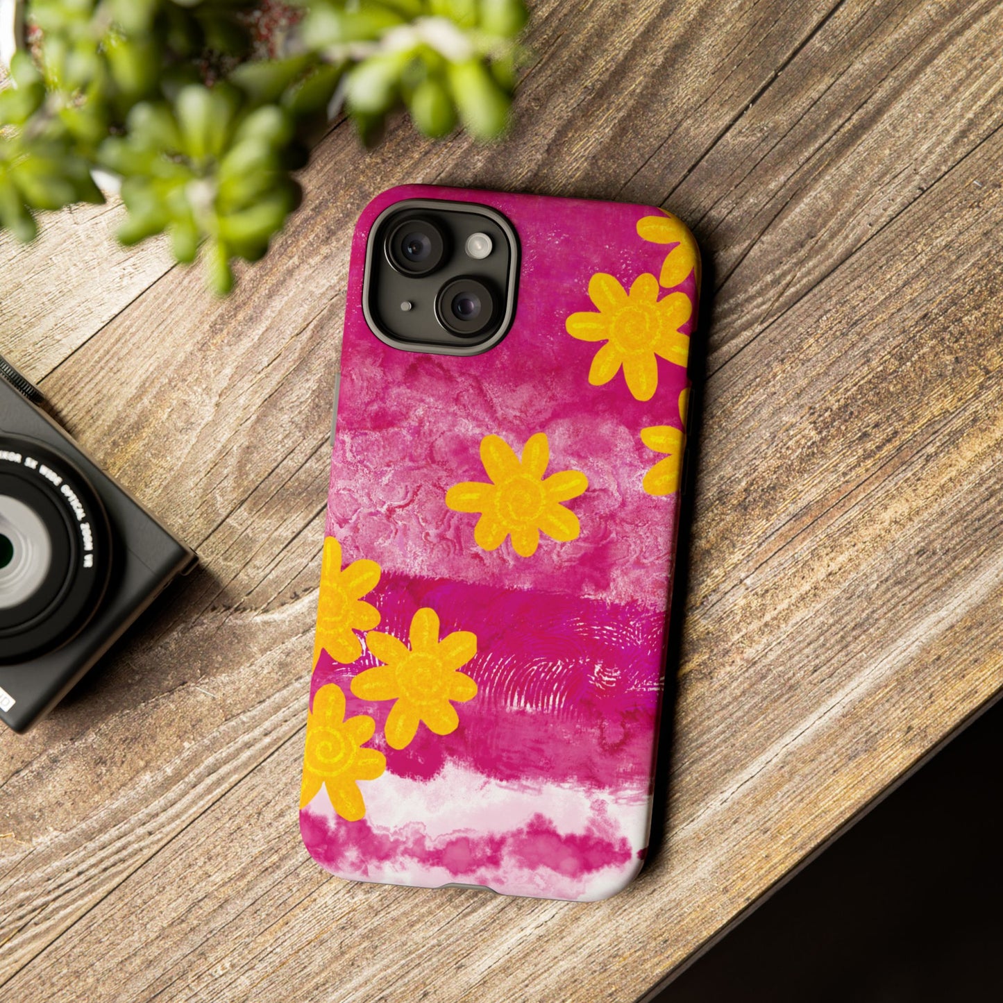 Yellow Flowers on Raspberry Phone Case| Tough Case