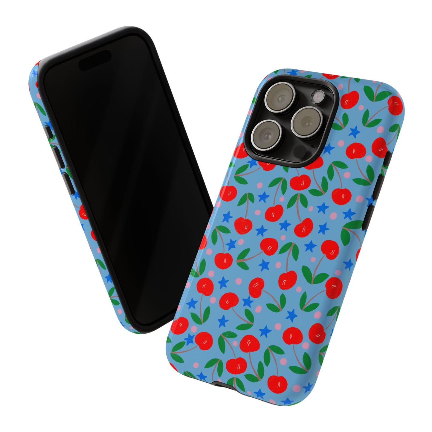 Phone Case, Cherries Design on Blue, Tough Phone Case