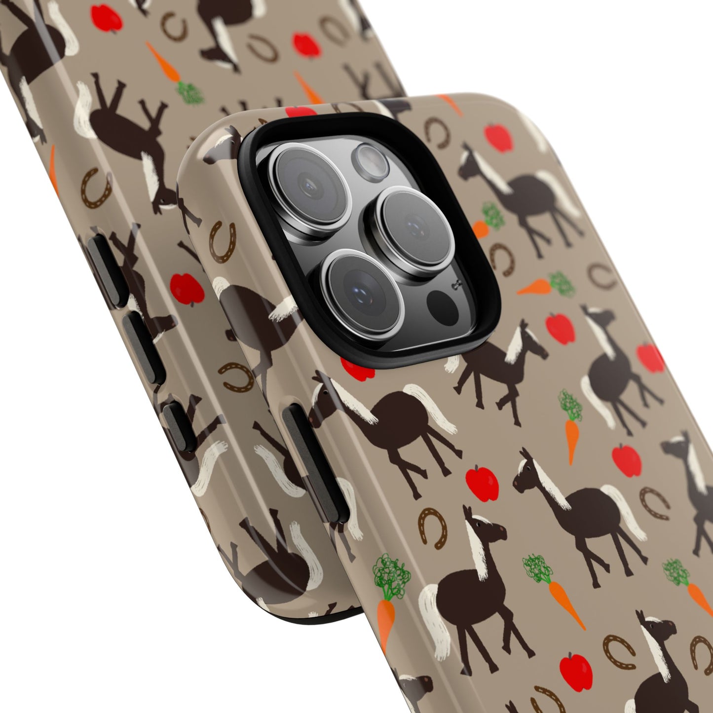 Phone Case, Horses, Carrots and Apples on Tan, Tough Phone Case, Horse Lovers, Year of the Horse