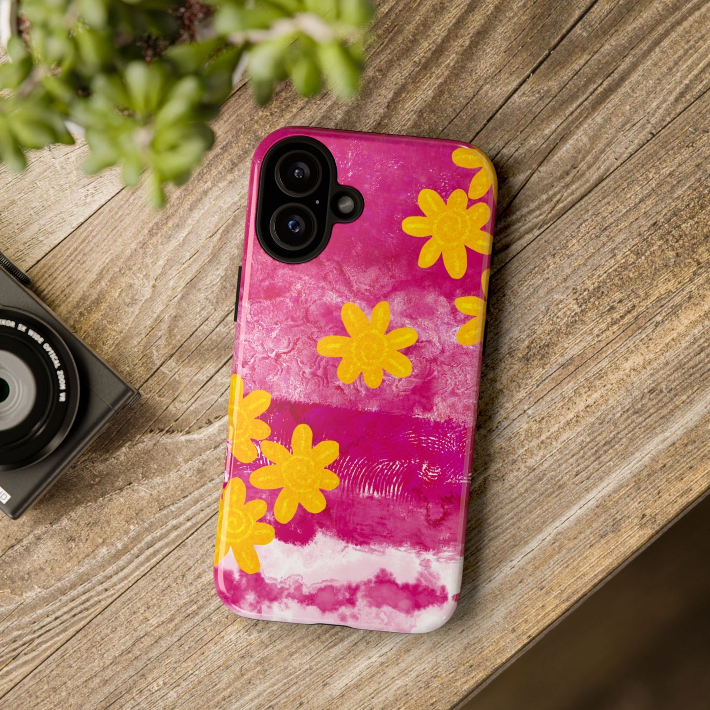 Yellow Flowers on Raspberry Phone Case| Tough Case