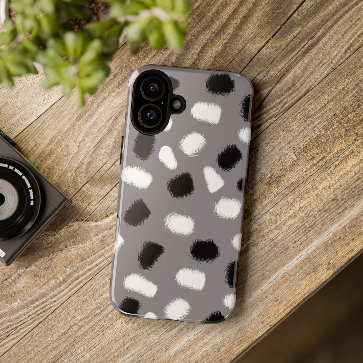Phone Case, B & W Splotches Artistic Design, Tough Phone Case