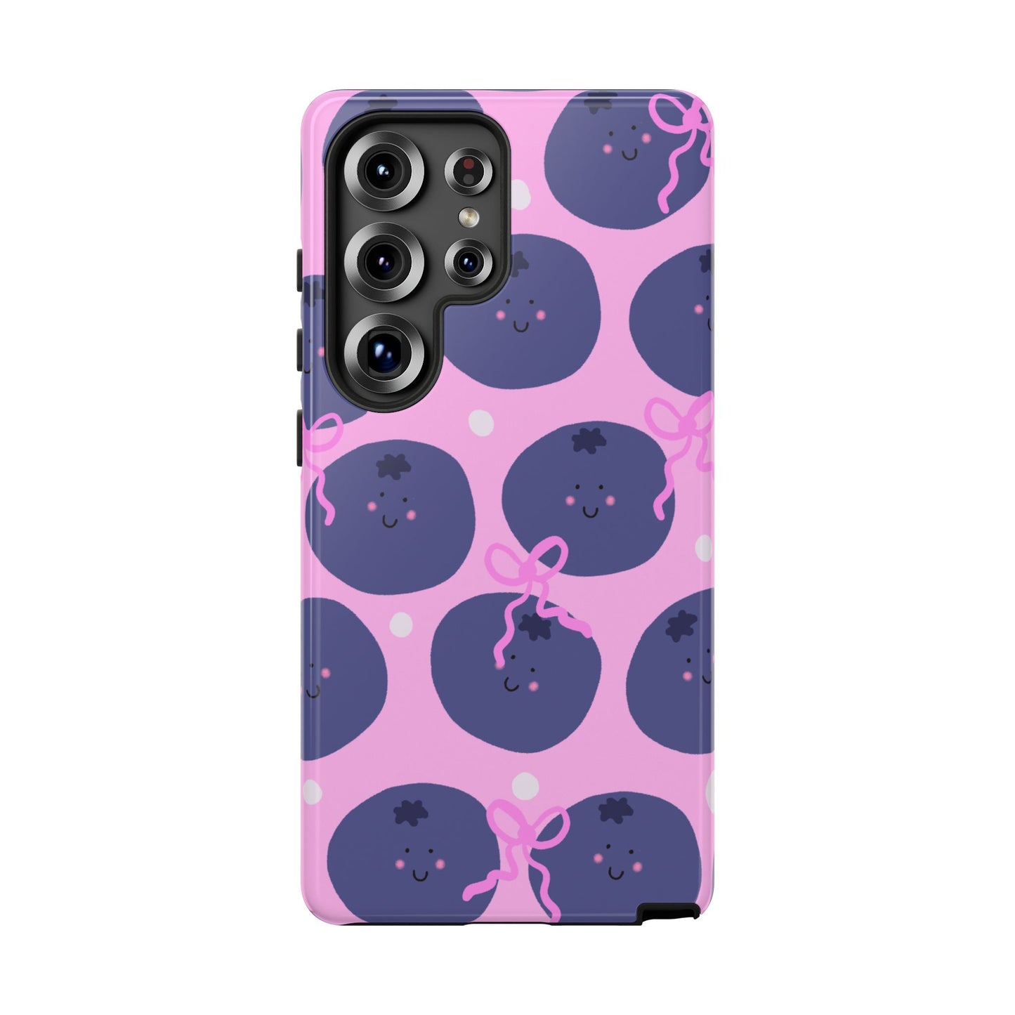 Phone Case, Blueberry and Bows Design on Pink, Tough Phone Case