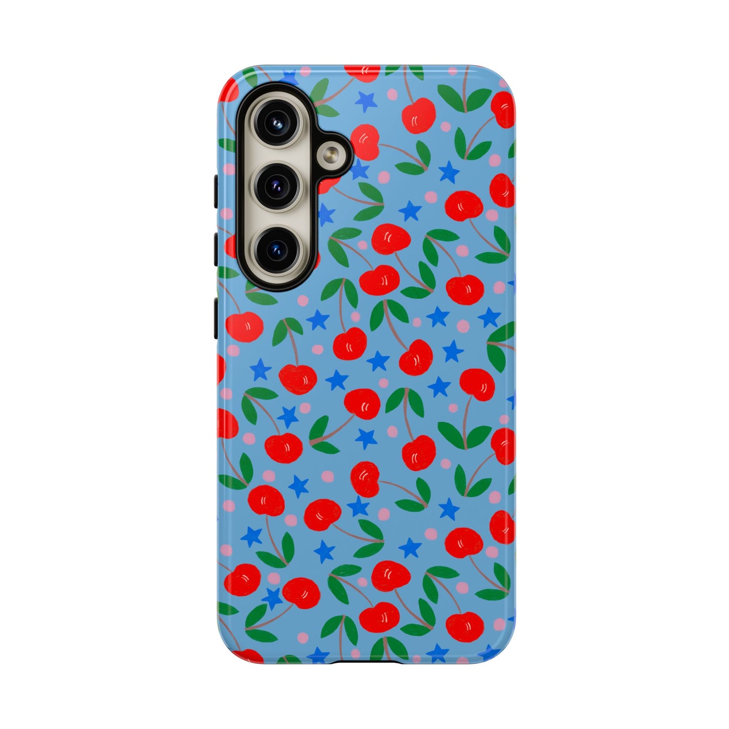 Phone Case, Cherries Design on Blue, Tough Phone Case
