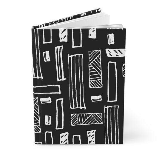 Journal, Hard Cover, Black and White Abstract Geometric Design
