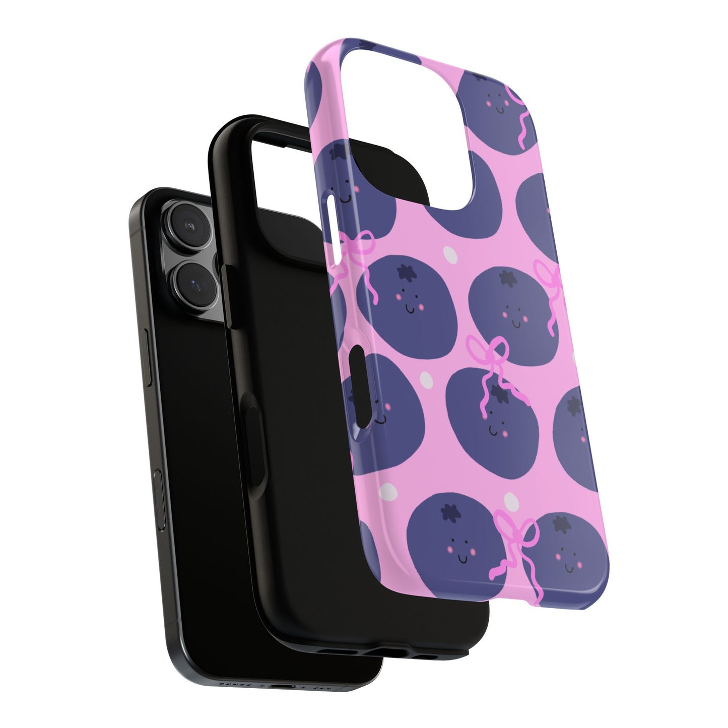 Phone Case, Blueberry and Bows Design on Pink, Tough Phone Case