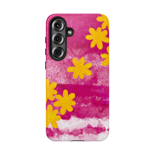Yellow Flowers on Raspberry Phone Case| Tough Case