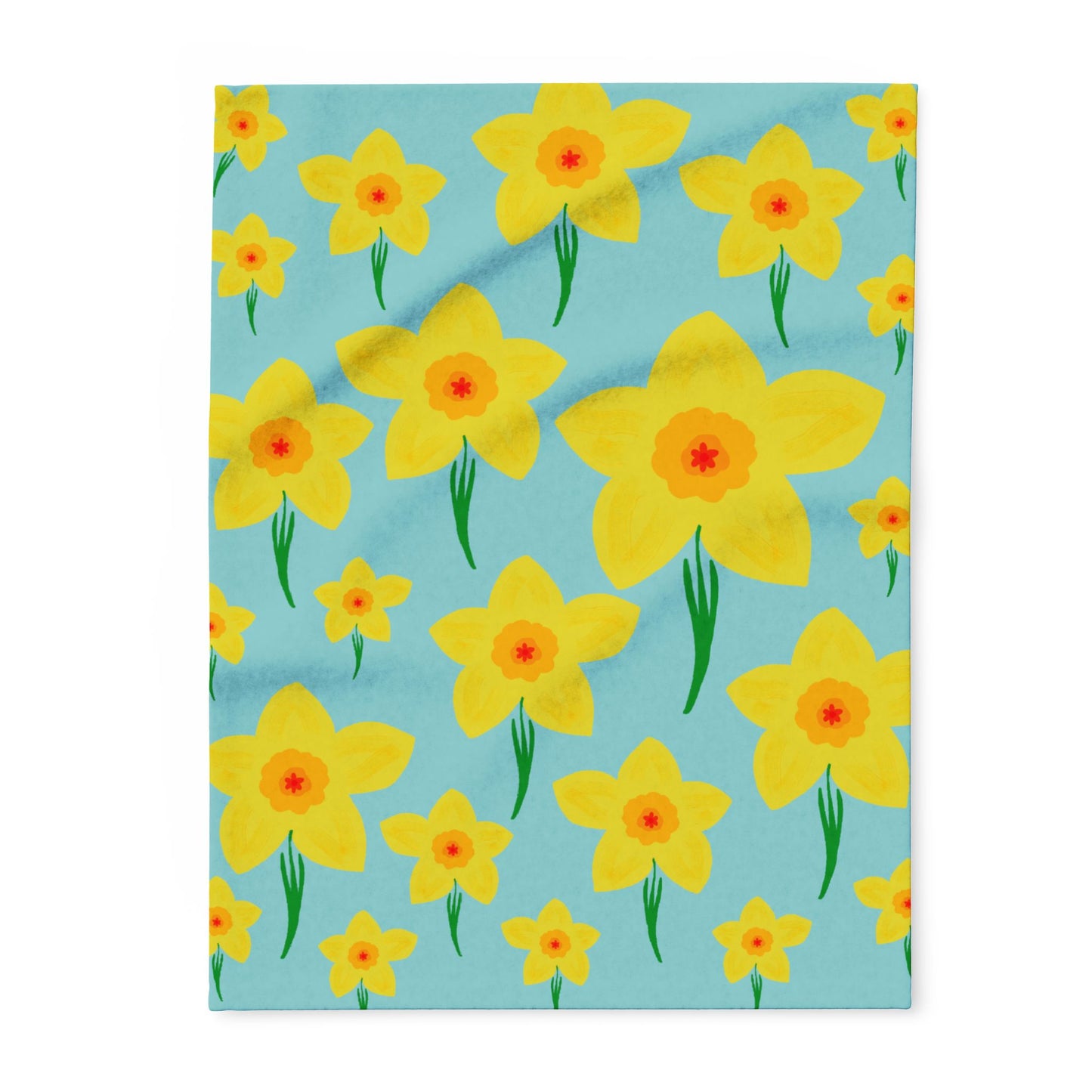 Blanket Fleece With Charming Daffodil Design, 2 Sizes, Blanket or Throw