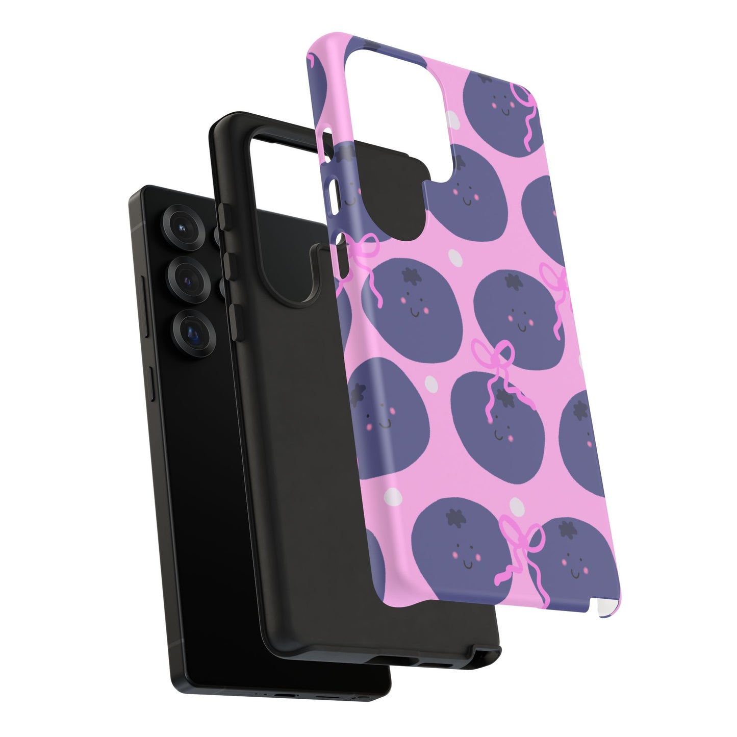 Phone Case, Blueberry and Bows Design on Pink, Tough Phone Case
