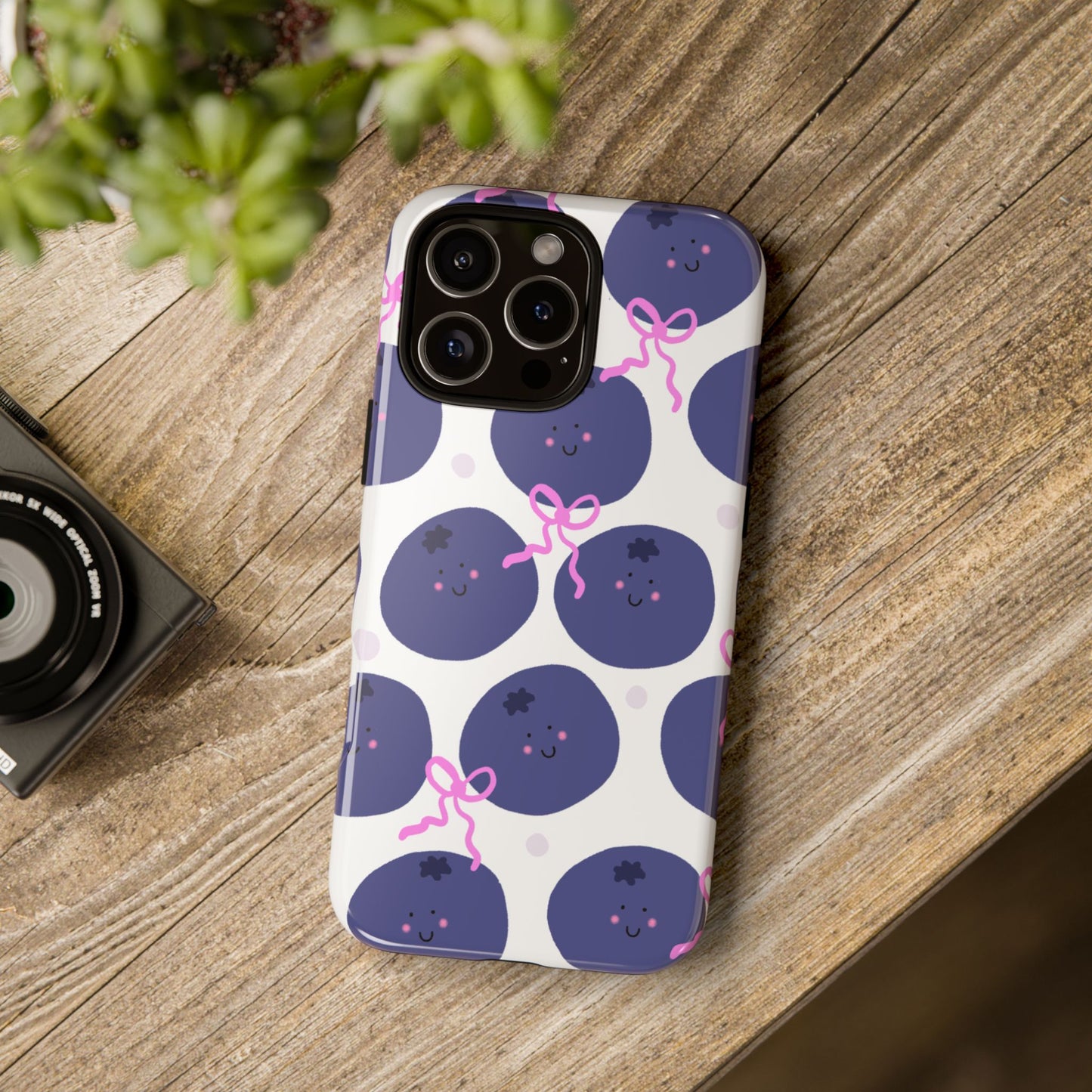 Phone Case, Blueberry Design on White, Tough Phone Case