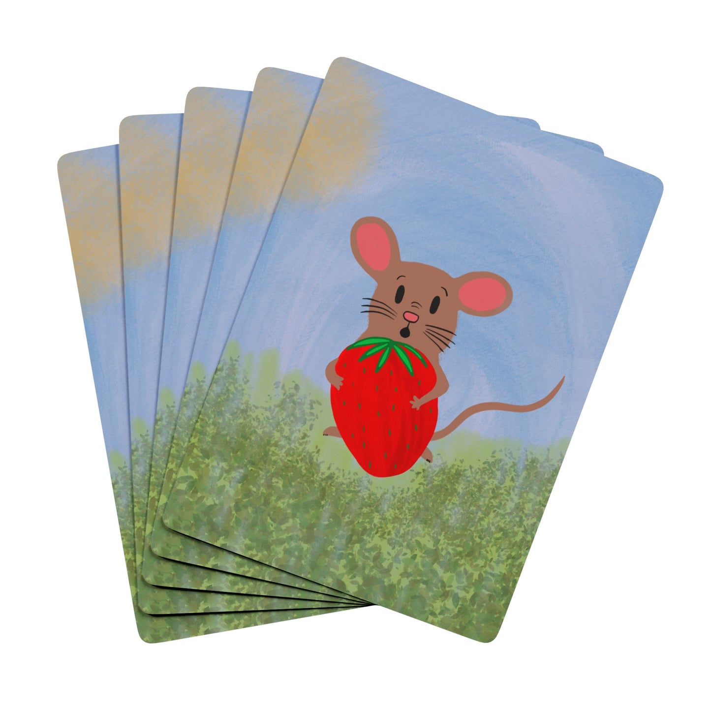 Playing Cards, Mocha Mouse Lifting Strawberry Design, 1 Deck of Standard Cards, Family Fun
