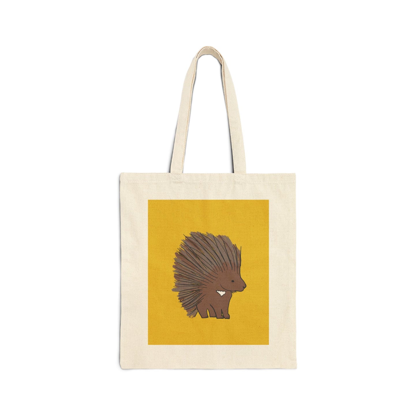 Tote Bag, Porcupine Design on Yellow, Cotton Canvas, Natural or Black, 15" x 16"