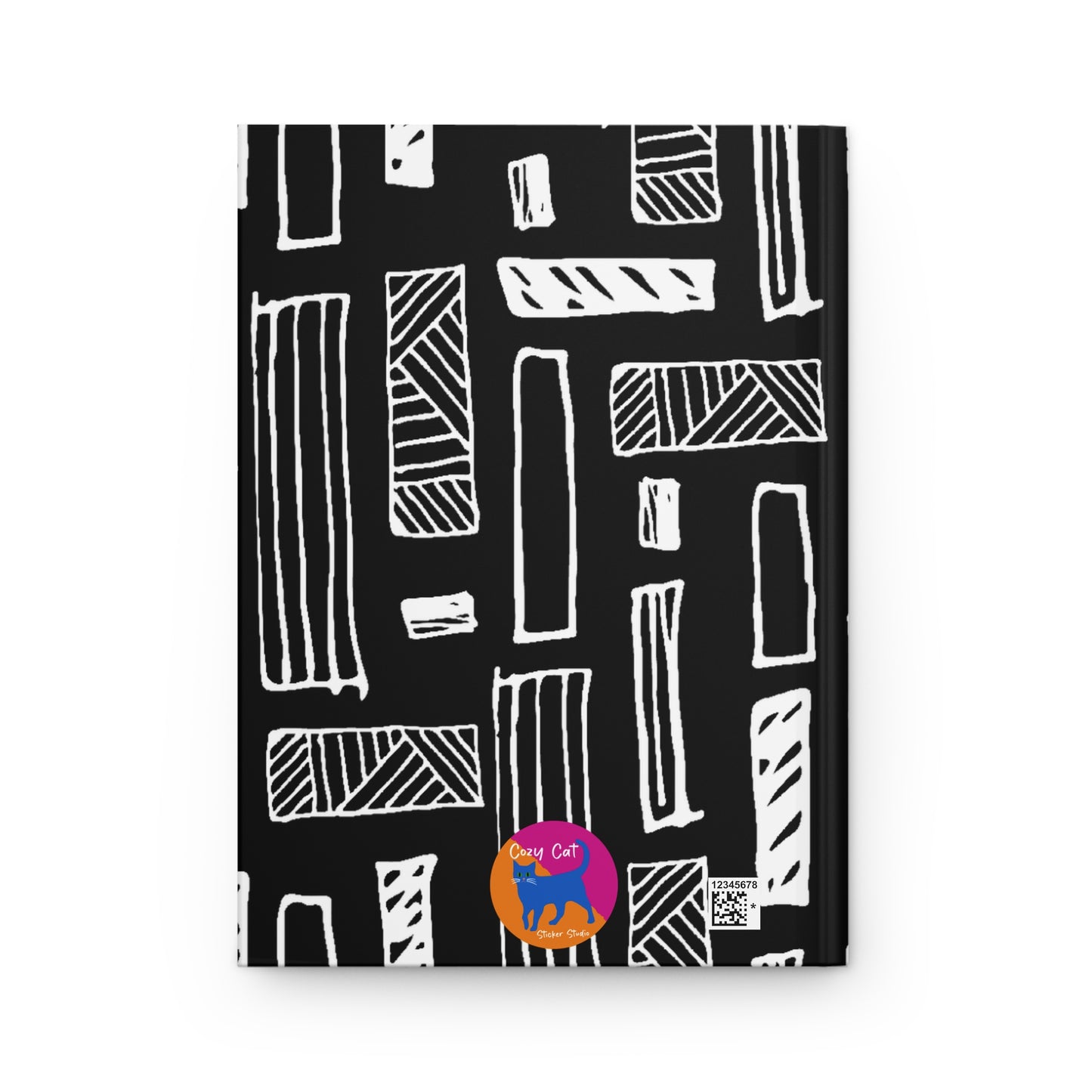 Journal, Hard Cover, Black and White Abstract Geometric Design