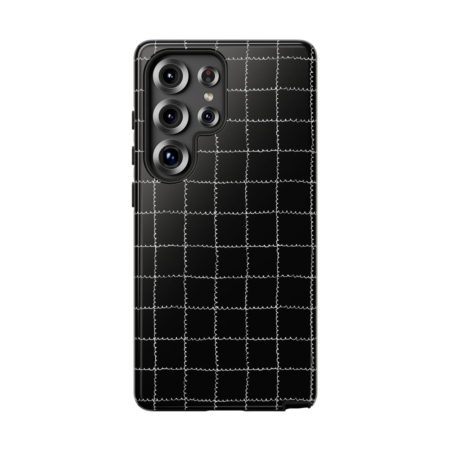 Phone Case, B & W Squiggly Squares Artistic Design, Tough Phone Case