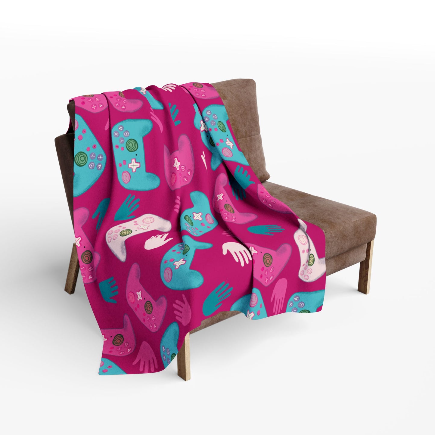 Blanket Fleece Charming Gaming Controller Design on Pink Background, 2 Sizes, Blanket or Throw