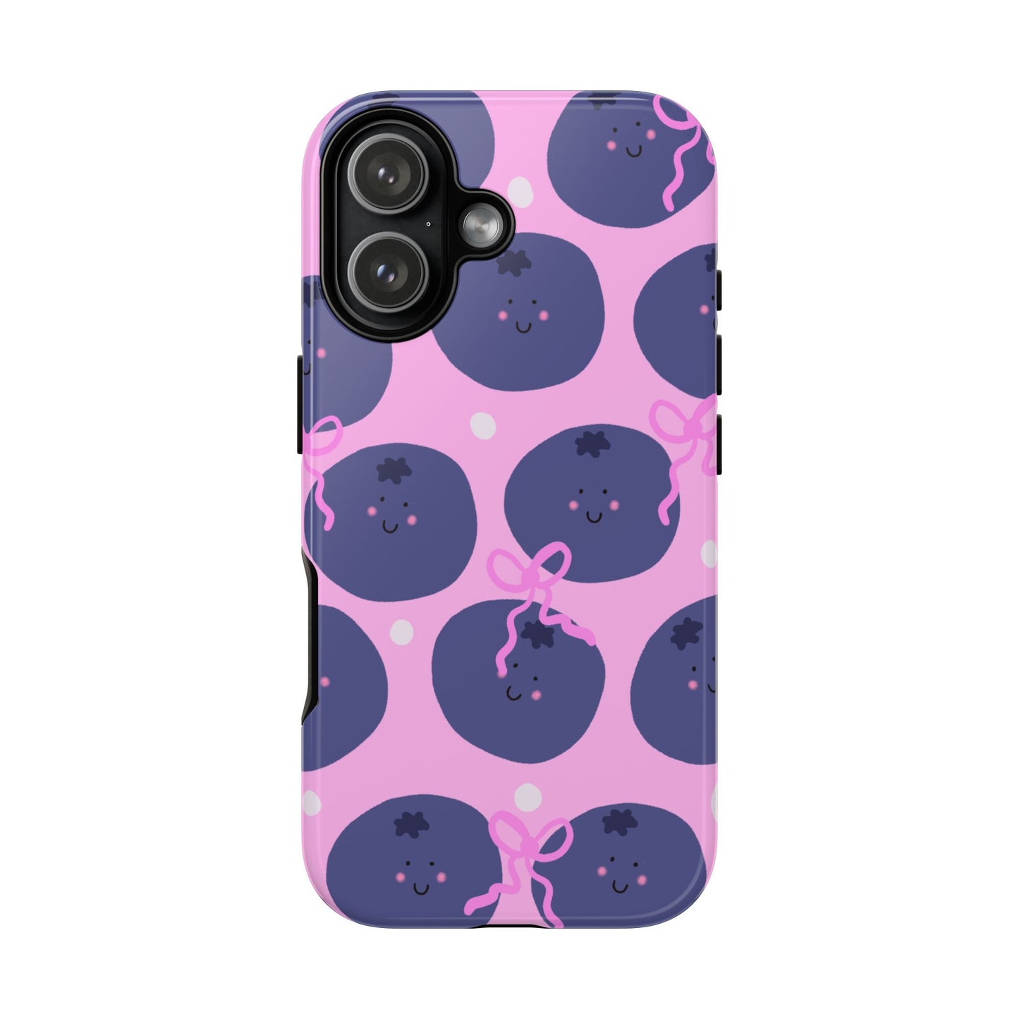Phone Case, Blueberry and Bows Design on Pink, Tough Phone Case