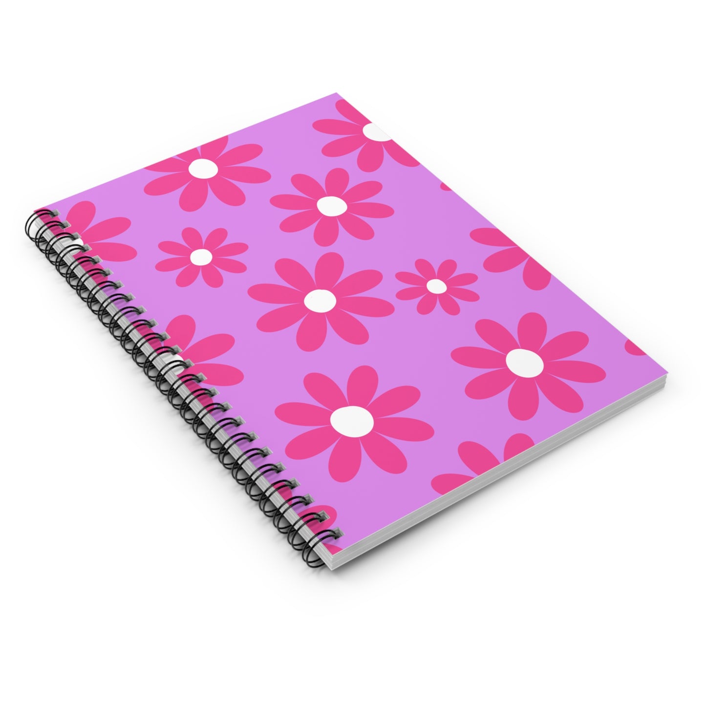 Spiral Notebook, Pink Flowers on Lavender Design, 6" x 8", Inside Pocket, Line Pages