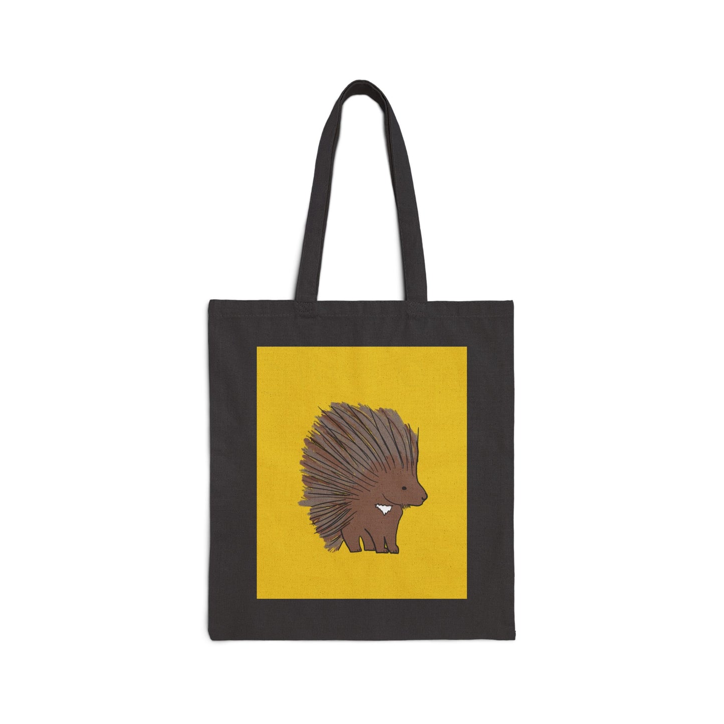 Tote Bag, Porcupine Design on Yellow, Cotton Canvas, Natural or Black, 15" x 16"