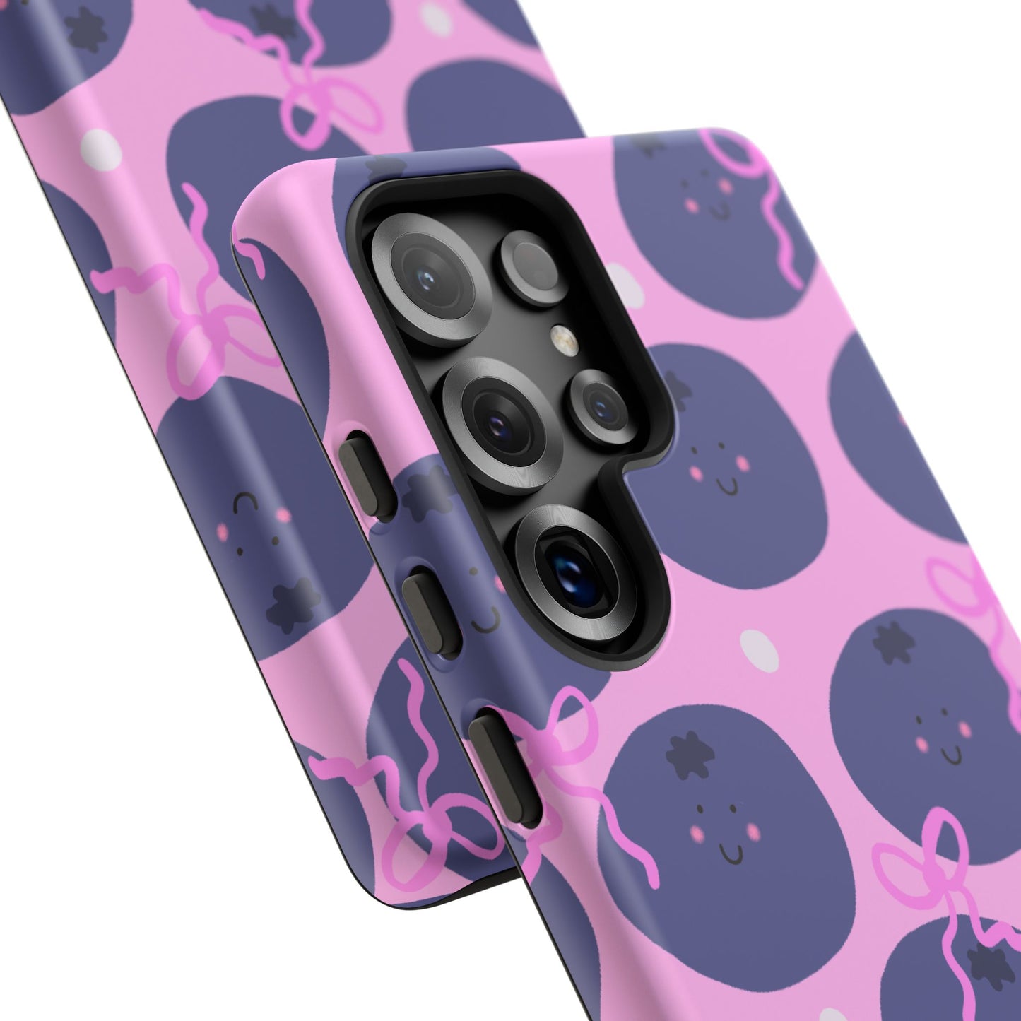 Phone Case, Blueberry and Bows Design on Pink, Tough Phone Case