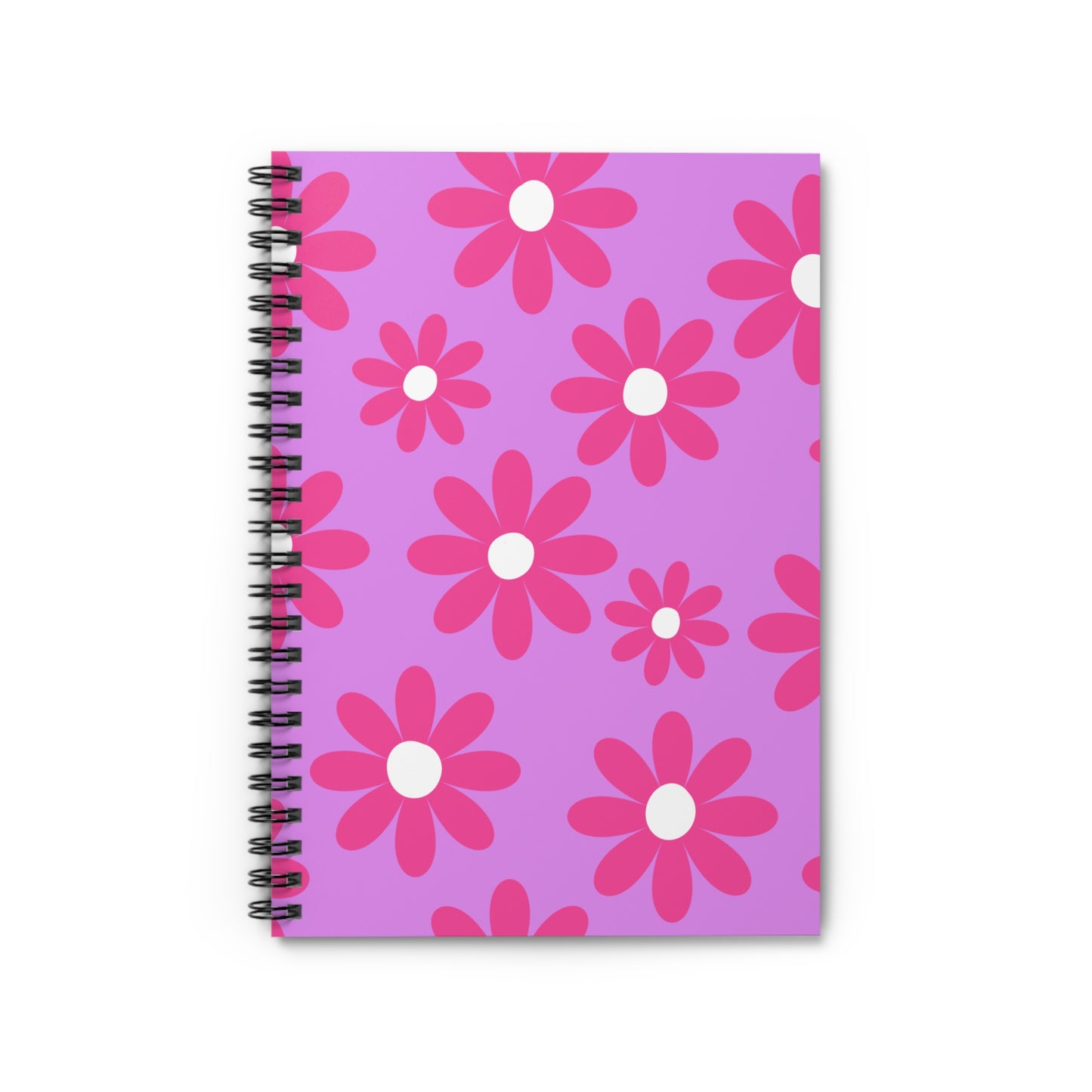Spiral Notebook, Pink Flowers on Lavender Design, 6" x 8", Inside Pocket, Line Pages