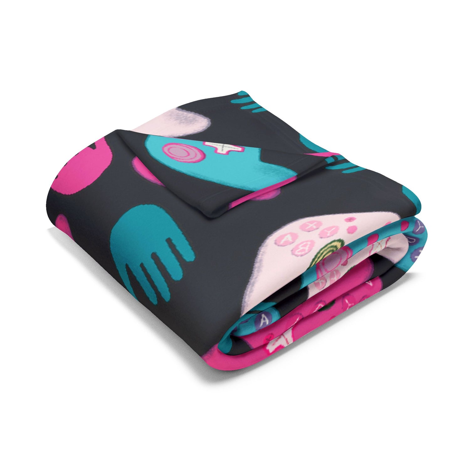 Blanket Fleece Charming Gaming Controller Design on Black Background, 2 Sizes, Blanket or Throw