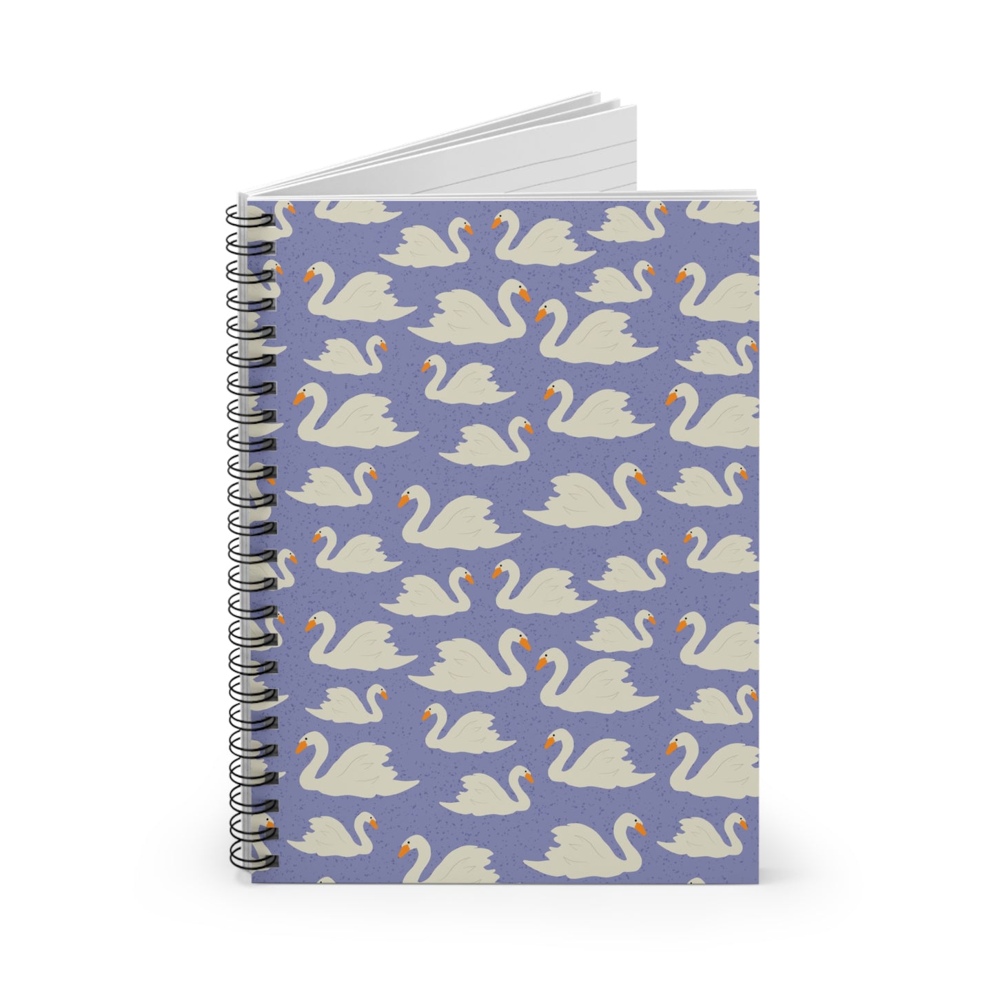 Spiral Notebook, Swans on Blue Design, 6" x 8", Inside Pocket, Lined Paper